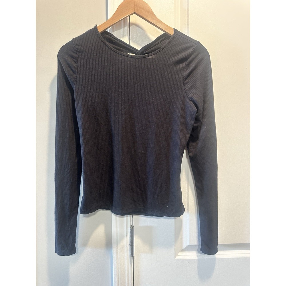 Hollister Black Sift Ribbed Long Sleep Cut‎ Out Back Top Large
